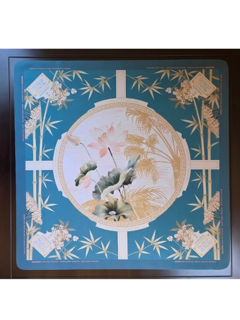 Teal Bamboo Lotus Mah Jongg Table Mat - Neoprene Table Cover 32x32